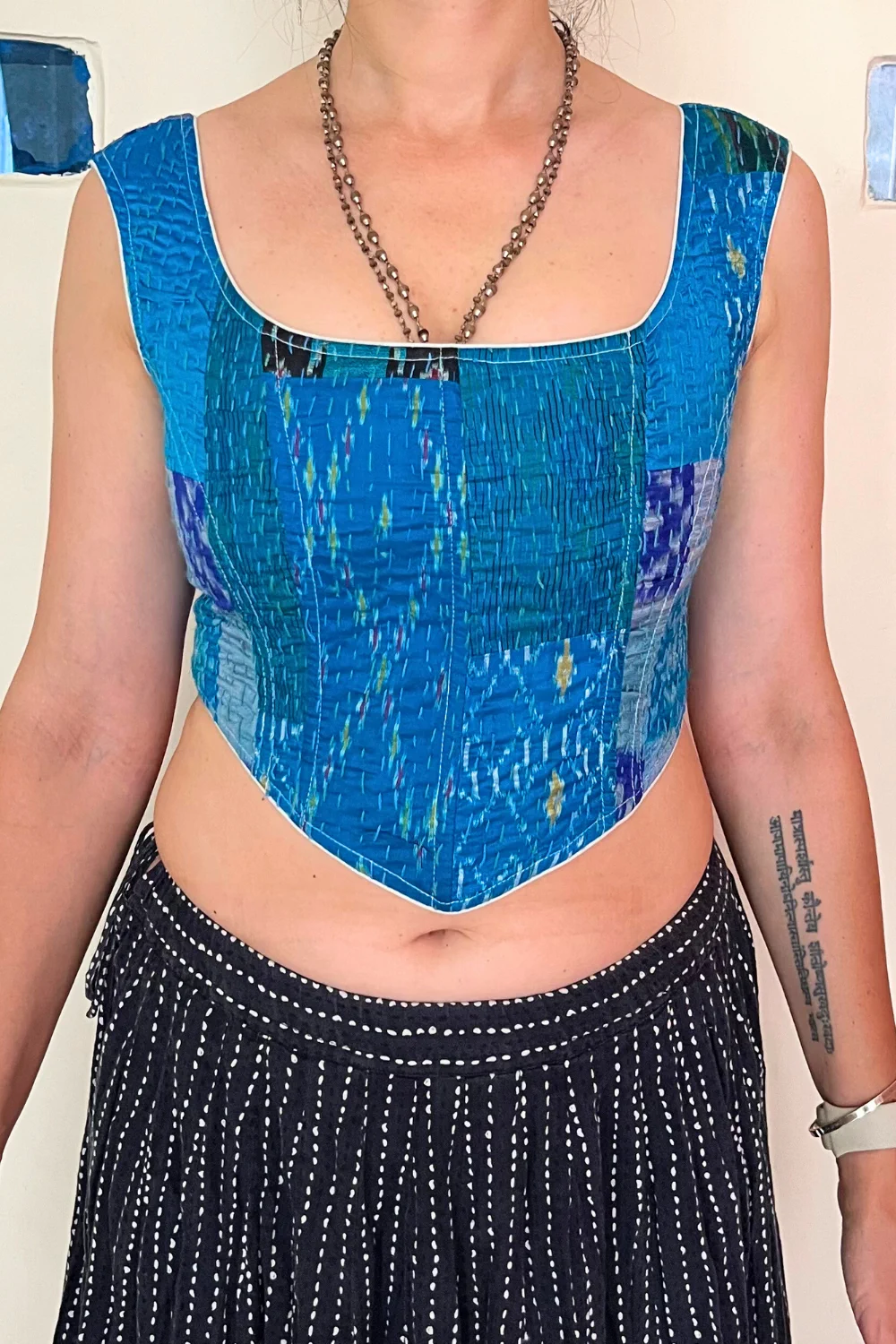 Blue Jasmine Kantha Silk Corset